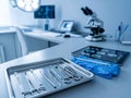 Surgical instruments and medical equipment on a sterile table Royalty Free Stock Photo