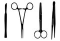 Surgical instruments. Medical hemostatic clamp, scissors, tweezer, needle holder, scalpel. Surgical, medical tools. Medical Royalty Free Stock Photo