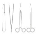 Surgical instruments. Medical scalpel, clamp, forceps or tweezers line  icon. Surgery symbol. Vector illustration. Royalty Free Stock Photo