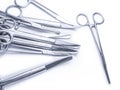Surgical instruments not arranged in a pattern isolated Royalty Free Stock Photo