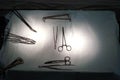 Surgical instruments on a sterile table in the operating room. Preparedness before operations Royalty Free Stock Photo