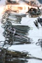 surgical instruments on a sterile table in the operating room. Preparedness before operations Royalty Free Stock Photo