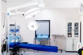 Surgical lamps in empty operating room. Emergency room interior, modern hospital details Royalty Free Stock Photo