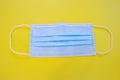 Surgical mask with rubber ear straps. Typical 3-ply surgical mask, against covid. Procedure mask from bacteria. Protection