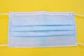 Surgical mask with rubber ear straps. Typical 3-ply surgical mask, against covid. Procedure mask from bacteria. Protection