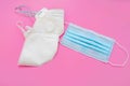 Surgical mask with rubber ear straps. Typical 3-ply surgical mask, masks pff2 and pff3 against covid. Procedure mask from bacteria