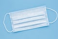 Surgical mask with rubber ear straps. Typical 3-ply surgical mask to cover the mouth and nose. Procedure mask from bacteria.