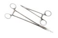 Surgical needle holders, close-up, isolate, white background, top view