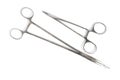 Surgical needle holders, close-up, isolate, white background, top view Royalty Free Stock Photo