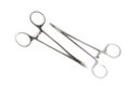 Surgical needle holders, close-up, isolate, white background, top view Royalty Free Stock Photo