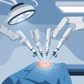 A surgical robot system operates in a sterile environment. Multiple robotic arms wield Royalty Free Stock Photo