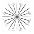 Surgical Scissors Arranged in a Symmetrical Starburst Royalty Free Stock Photo