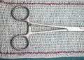 Surgical scissors on a bandage Royalty Free Stock Photo