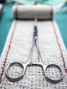 Surgical scissors on a bandage Royalty Free Stock Photo