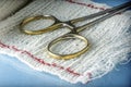 Surgical Scissors On A Bandage Royalty Free Stock Photo