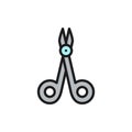 Surgical scissors, medical clamp, instruments for surgery flat color line icon. Royalty Free Stock Photo