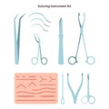 Surgical suturing instruments kit. Needle holder, surgical needles Royalty Free Stock Photo