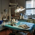 surgical table with lamp and instruments Royalty Free Stock Photo