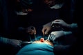 Surgical team performing surgery to patient in sterile operating room. Royalty Free Stock Photo