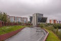 Surgut, Russia, 12 Griboyedov Street, May 11, 2022. Modern buildings and view of the embankment of the Ob river