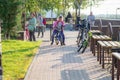 SURGUT, RUSSIA - SEPTEMBER 7, 2018: child cycling in the park