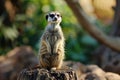 Suricata standing on a guard. Curious meerkat Royalty Free Stock Photo