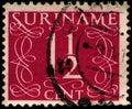 Stamp printed in Surinam shows value, circa 1948