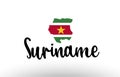 Suriname country big text with flag inside map concept logo