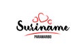 Suriname country with red love heart and its capital Paramaribo creative typography logo design
