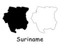 Suriname Country Map. Black silhouette and outline isolated on white background. EPS Vector