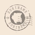 Suriname Stamp Postal. Map Silhouette rubber Seal. Design Retro Travel. Seal of Map Suriname grunge