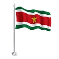 Surinamese Flag. Isolated Realistic Wave Flag of Suriname Country on Flagpole