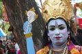 SURJAJKUND FAIR, HARYANA - FEB 12 : artist in vishnu avatar