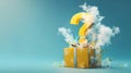 Surprise box with question mark on blue background, Generative AI illustrations Royalty Free Stock Photo