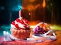 Surprise cupcake with candle Royalty Free Stock Photo