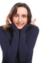 Surprise expression and big eyes by young woman Royalty Free Stock Photo