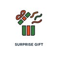 surprise gift icon. opened white box with ribbon, design concept symbol design, best present, super prize, special event