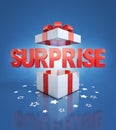 Surprise inside gift box on blue background