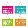 Surprise inside hanging Door Sign Royalty Free Stock Photo
