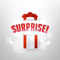 Surprise inside open gift box design template. Birthday surprise and Christmas present concept.