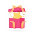 Surprise open gift box Product price discount voucher. 3d illustration
