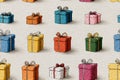 Surprise reveal. Seamless pattern. Bright gift boxes. Hand drawn. Minimalist style Royalty Free Stock Photo