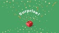 Surprise with stars confetti color background. Isometric open gift box, golden streamers explosion isolated on green Royalty Free Stock Photo