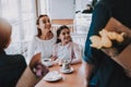 Surprise. Thankful. Charming. Smiling Girls. Tea. Royalty Free Stock Photo