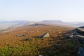 From Surprise View to a mist covered Higger Tor on a bright autumn morning