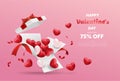 Surprise white gift box with red ribbon and Hearts balloon. Open gift box isolated. Party, Shopping poster. Valentine`s Day desig Royalty Free Stock Photo