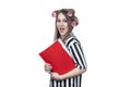 Surprised accountants in hair curlers Royalty Free Stock Photo