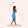 Surprised african american woman holds cheeks by hand happy valentines day holiday celebration concept beautiful girl