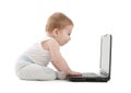Surprised baby boy express working on laptop Royalty Free Stock Photo
