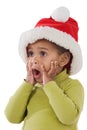 Surprised baby girl with red hat of Christmas Royalty Free Stock Photo